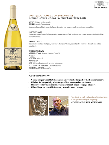 Beaune Grèves le Clos Premier Cru Blanc 2018