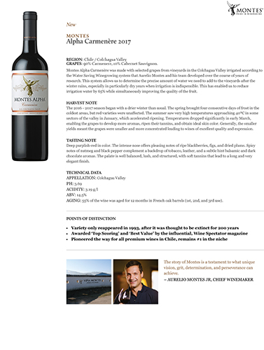 Alpha Carmenere 2017 Fact Sheet