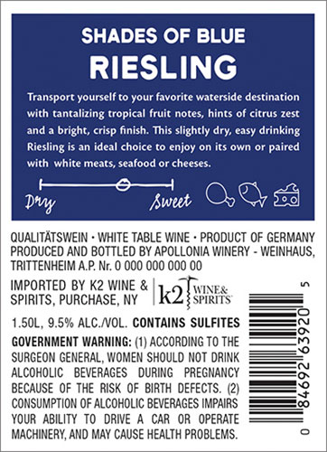 Shades of Blue Riesling (1.5L) Back Label