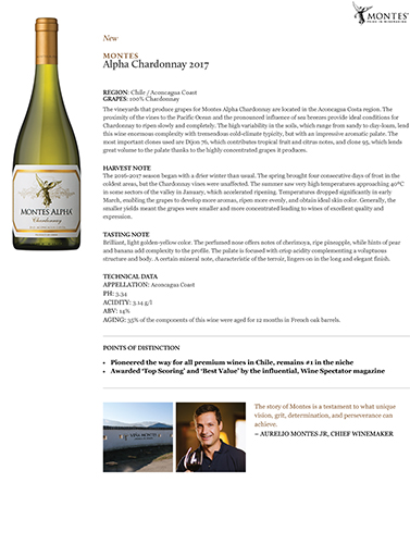 Alpha Chardonnay 2017 Fact Sheet