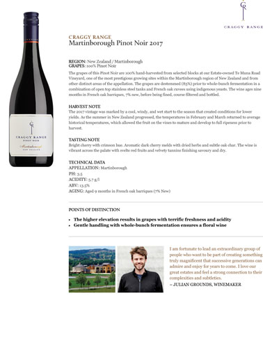 Martinborough Pinot Noir 2017 Fact Sheet