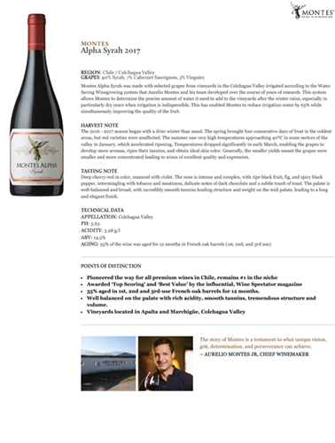 Alpha Syrah 2017 Fact Sheet