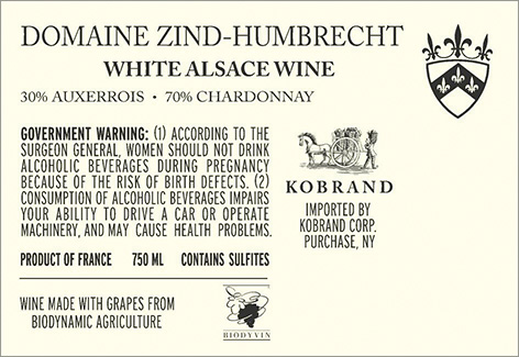 Domaine Zind-Humbrecht White Alsace Wine Back Label (Vin de Table)