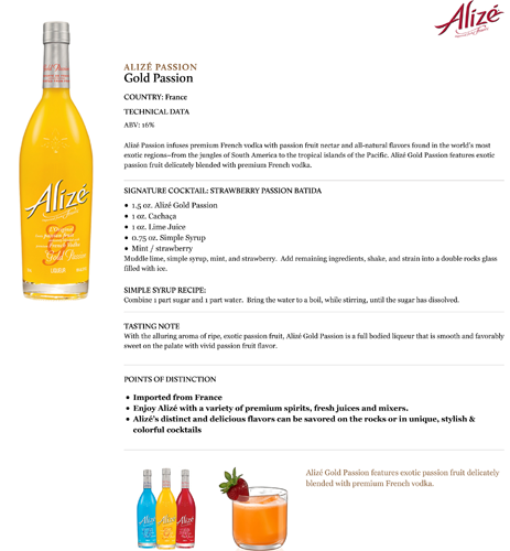 Alizé Gold Passion Fact Sheet