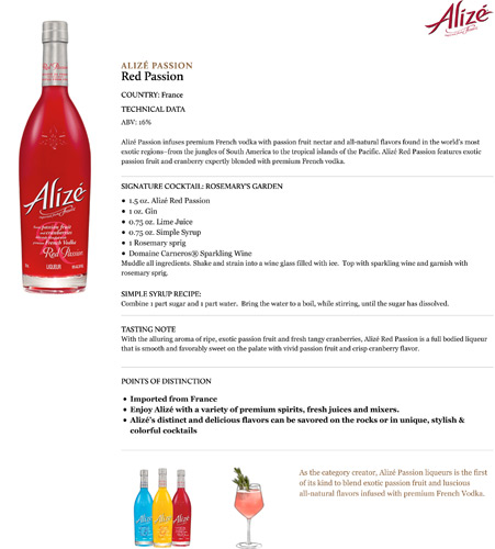 Alizé Red Passion Fact Sheet