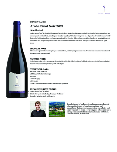 Aroha Pinot Noir 2021 Fact Sheet