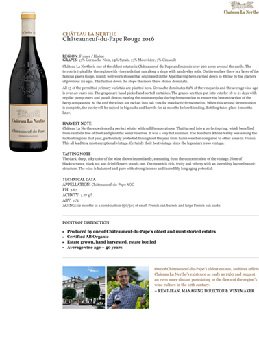 Châteauneuf-du-Pape Rouge 2016 Fact Sheet