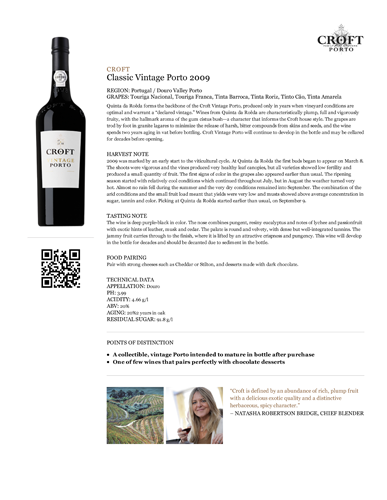 Classic Vintage Porto 2009 Fact Sheet