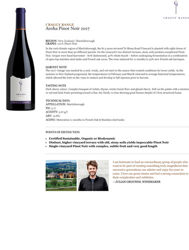 Aroha Pinot Noir 2017 Fact Sheet