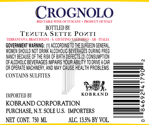 Crognolo Toscana IGT Back Label