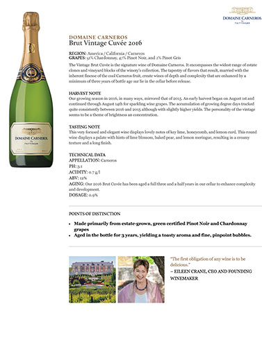 Brut Vintage Cuvée 2016 Fact Sheet