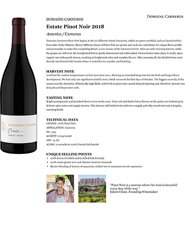 Estate Pinot Noir 2018 Fact Sheet