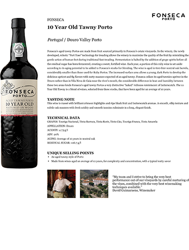 10 Year Old Tawny Porto Fact Sheet