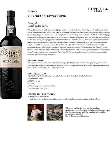 20 Year Old Tawny Porto Fact Sheet