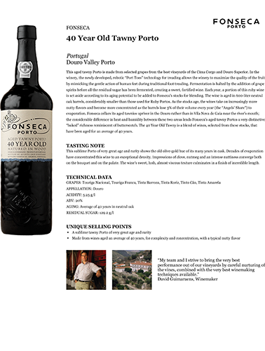 40 Year Old Tawny Porto Fact Sheet