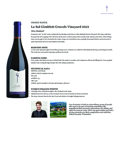 Le Sol Gimblett Gravels Vineyard 2021 Fact Sheet