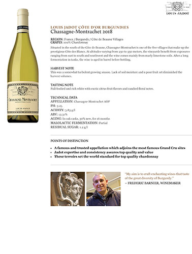 Chassagne-Montrachet 2018 Fact Sheet