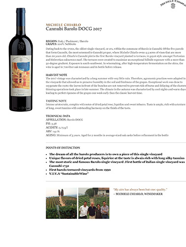 Cannubi Barolo DOCG 2017 Fact Sheet