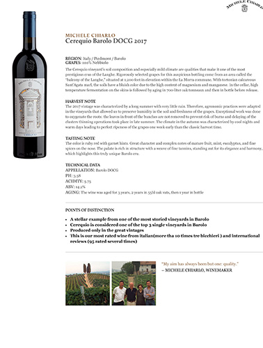 Cerequio Barolo DOCG 2017 Fact Sheet