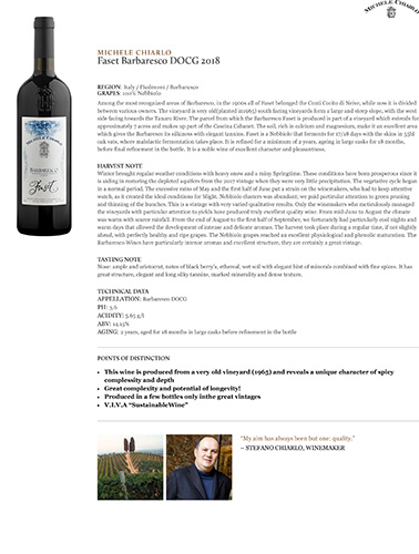 Faset Barbaresco DOCG 2018 Fact Sheet