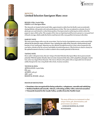 Limited Selection Sauvignon Blanc 2020 Fact Sheet