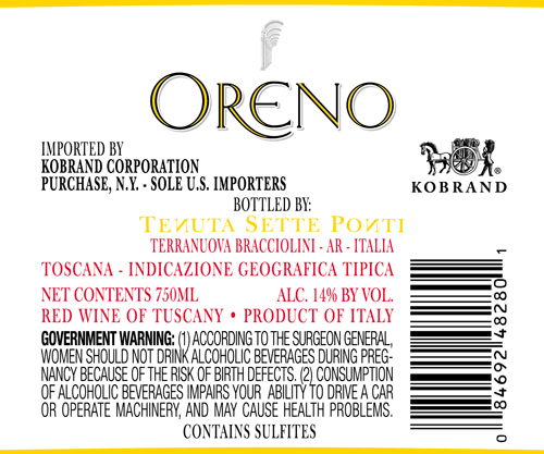Oreno Toscana IGT Back Label