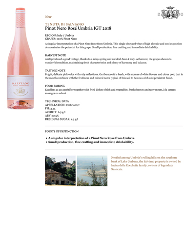 Pinot Nero Rosé Umbria IGT 2018 Fact Sheet