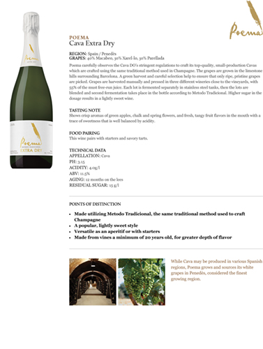 Cava Extra Dry Fact Sheet