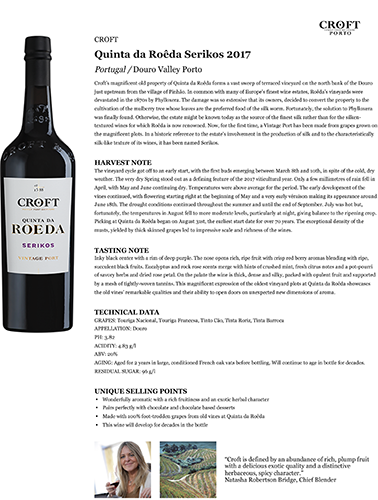 Quinta da Roêda Serikos 2017 Fact Sheet