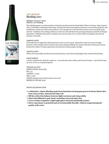 Riesling 2017 Fact Sheet