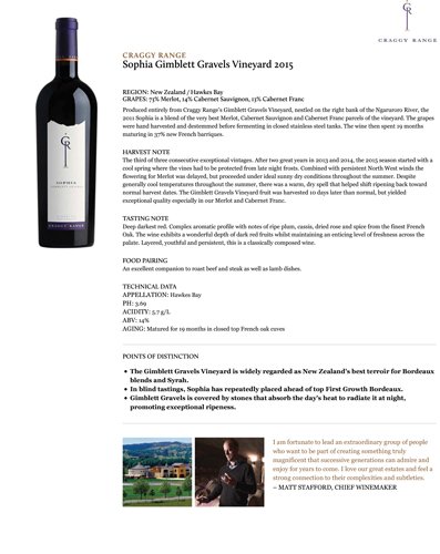 Sophia Gimblett Gravels Vineyard 2015 Fact Sheet