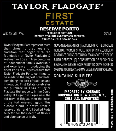 First Estate Reserve Porto Back Label