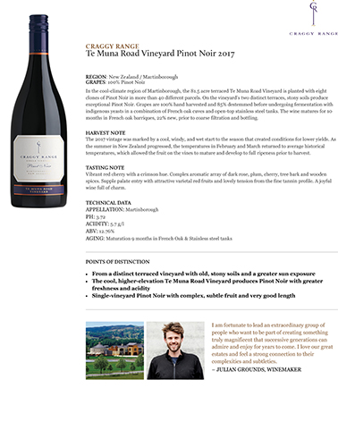 Te Muna Road Vineyard Pinot Noir 2017 Fact Sheet