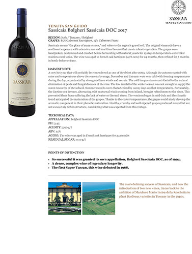 Sassicaia Bolgheri Sassicaia DOC 2017 Fact Sheet