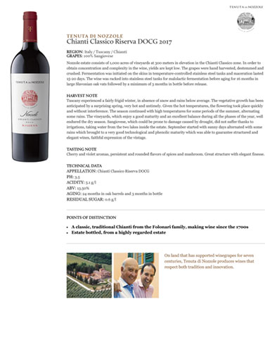 Chianti Classico Riserva DOCG 2017 Fact Sheet