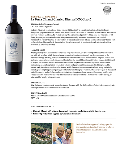 La Forra Chianti Classico Riserva DOCG 2016 Fact Sheet