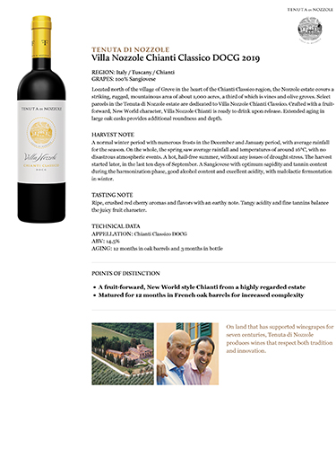 Villa Nozzole Chianti Classico DOCG 2019 Fact Sheet