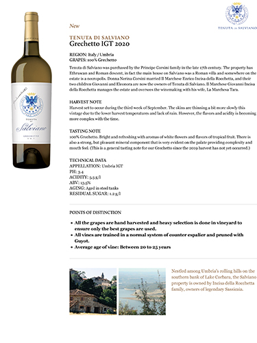 Grechetto IGT 2020 Fact Sheet