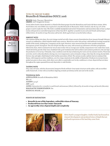 Brunello di Montalcino DOCG 2016 Fact Sheet