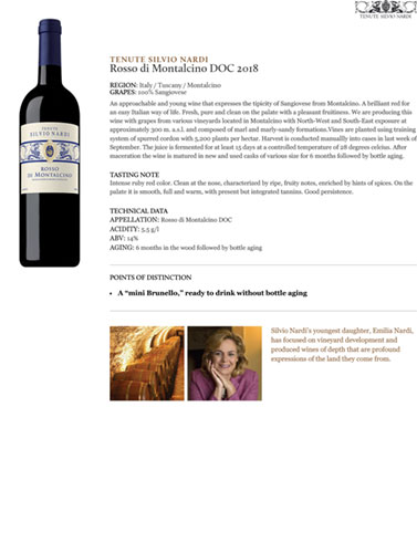 Rosso di Montalcino DOC 2018 Fact Sheet