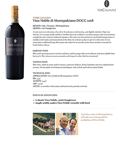 Vino Nobile di Montepulciano DOCG 2018 Fact Sheet