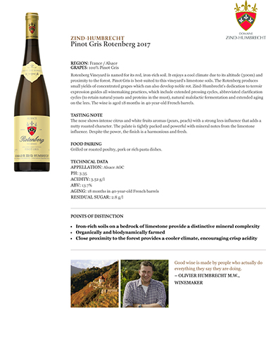 Pinot Gris Rotenberg 2017 Fact Sheet