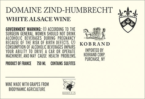 Domaine Zind-Humbrecht White Alsace Wine Back Label