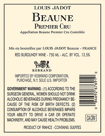 Beaune Premier Cru Back Label