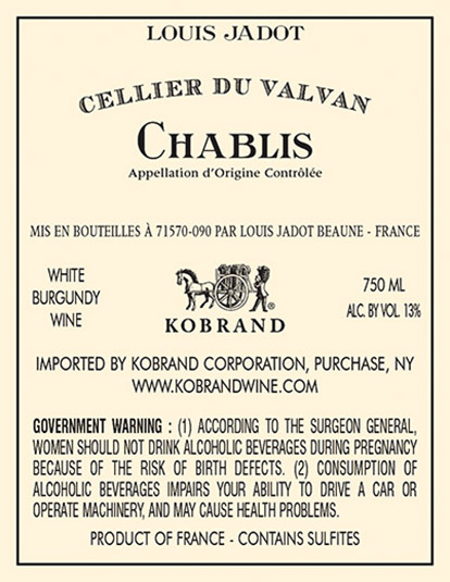 Cellier du Valvan Chablis Back Label