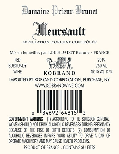 Meursault Prieur Brunet 2019 Back Label