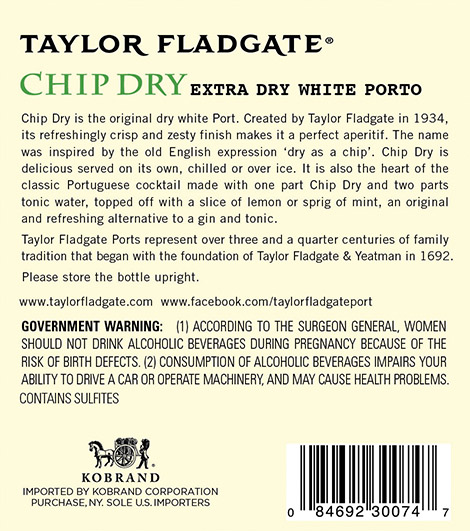 Chip Dry White Porto Back Label