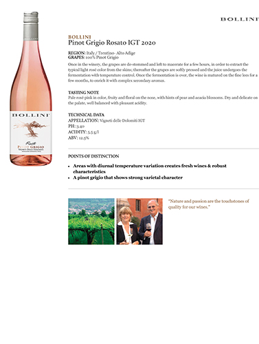 Pinot Grigio Rosato IGT 2020 Fact Sheet