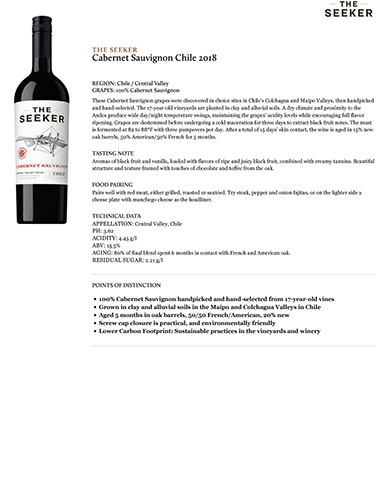 Cabernet Sauvignon Chile 2018 Fact Sheet