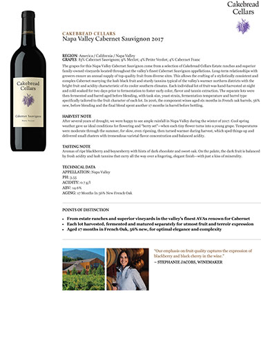 Napa Valley Cabernet Sauvignon 2017 Fact Sheet